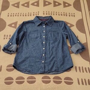 Talbots Chambray Polka Dot Shirt
